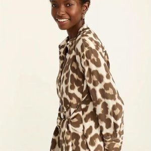 NWT- J. Crew- Tie-front silk shirtdress in dusty leopard
